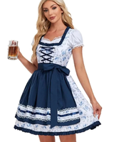 Liselotte | Damen Blaues Oktoberfest Dirndl Mit Blumenmuster Und Rock Verzierung in Blau