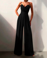 Livia | Damen Jumpsuit Herzausschnitt Weites Bein Ärmellos in Schwarz