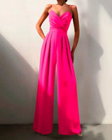 Livia | Damen Jumpsuit Herzausschnitt Weites Bein Ärmellos in Rosa