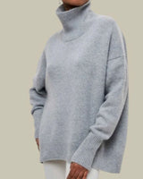 Annika | Locker Geschnittener Rollkragen Strickpullover für Damen Oversized in Grau