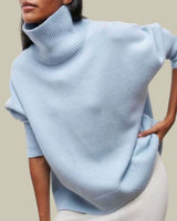 Annika | Locker Geschnittener Rollkragen Strickpullover für Damen Oversized in Blau