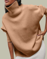 Annika | Locker Geschnittener Rollkragen Strickpullover für Damen Oversized in Khaki
