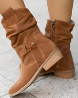 Lorena | Damen Orthopädische Stiefeletten mit Wildleder Optik und seitlicher Schnalle in Dunkelbraun