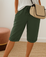 Aaliyah - Damen Shorts mit Bindegürtel in Grün