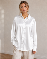 Luisa | Damen Klassische Langarm Bluse in Weiß