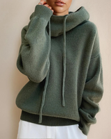 Luisa | Damen Strickpullover Hoodie mit Kordelzug in Grün