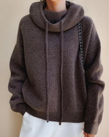 Luisa | Damen Strickpullover Hoodie mit Kordelzug in Braun