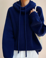 Luisa | Damen Strickpullover Hoodie mit Kordelzug in Blau