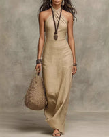 Luise | Damen Neckholder Maxikleid in Khaki