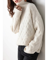 Luise | Damen Rollkragenpullover mit Muster, Oversized Design und Strick Struktur in Creme
