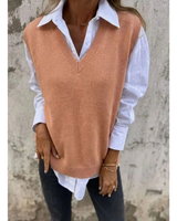 Luiza | Damen Ärmelloser Strickpullover mit V Ausschnitt in Braun