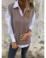 Luiza | Damen Ärmelloser Strickpullover mit V Ausschnitt in Grau