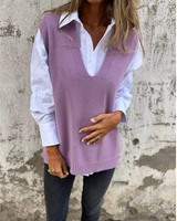 Luiza | Damen Ärmelloser Strickpullover mit V Ausschnitt in Lila