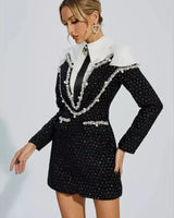 luna – perlenverziertes blazer-kleid mit kragen & glitzer-details in Schwarz