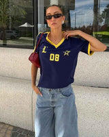 Luna – Weites Trikot-Oberteil im Retro-Stil mit sportlichen Details in Blau