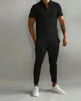 Lysander | Herren Trainingsanzug Polo Set in Schwarz