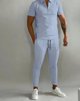 Lysander | Herren Trainingsanzug Polo Set in Hellblau