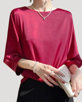 Lysandra | Damen Rundhals Langarm Bluse in Weinrot
