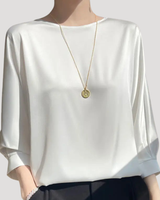 Lysandra | Damen Rundhals Langarm Bluse in Weiß