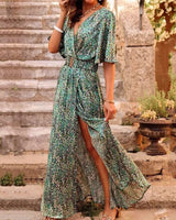Lysistrata | Damen Wickelkleid Maxikleid V-Ausschnitt in Grün