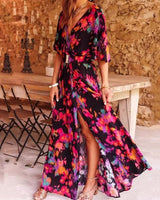 Lysistrata | Damen Wickelkleid Maxikleid V-Ausschnitt in Schwarz