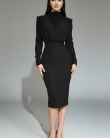 Lysithea | Damen Rollkragen Langarm Maxikleid in Schwarz