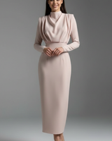 Lysithea | Damen Rollkragen Langarm Maxikleid in Aprikose