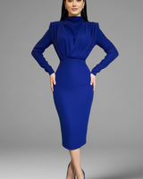 Lysithea | Damen Rollkragen Langarm Maxikleid in Dunkel Blau