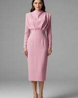 Lysithea | Damen Rollkragen Langarm Maxikleid in Rosa