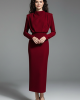 Lysithea | Damen Rollkragen Langarm Maxikleid in Weinrot