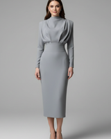 Lysithea | Damen Rollkragen Langarm Maxikleid in Grau