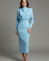 Lysithea | Damen Rollkragen Langarm Maxikleid in Hellblau