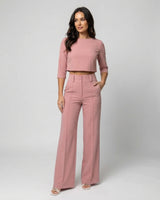 Maiken | Damen Zweiteiler Crop Top Weite Hose Set in Rosa