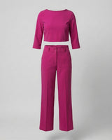 Maiken | Damen Zweiteiler Crop Top Weite Hose Set in Dunkelrosa