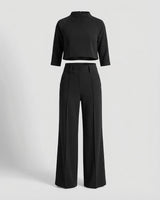 Maiken | Damen Zweiteiler Crop Top Weite Hose Set in Schwarz