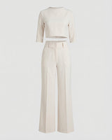 Maiken | Damen Zweiteiler Crop Top Weite Hose Set in Weiß