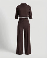 Maiken | Damen Zweiteiler Crop Top Weite Hose Set in Braun