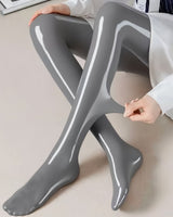 Bekah – Hochglänzende Stretch Strumpfhose Mit Fußteil in Grau