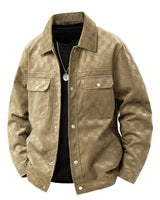 Drake | Herren Velour-Jacke Karomuster Snap-Button Herbst in Khaki