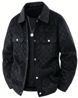 Drake | Herren Velour-Jacke Karomuster Snap-Button Herbst in Schwarz
