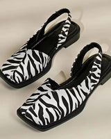 Nora | Damen Flache Schuhe Eckige Spitze Fersenriemen Veganes Leder – Square Toe 2026 in Zebra