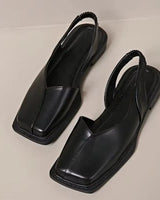 Nora | Damen Flache Schuhe Eckige Spitze Fersenriemen Veganes Leder – Square Toe 2026 in Schwarz