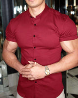 Maksim | Herren Slim Fit Kurzarmhemd in Weinrot