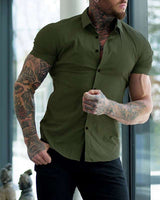 Maksim | Herren Slim Fit Kurzarmhemd in Armeegrün