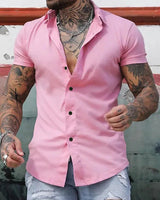 Maksim | Herren Slim Fit Kurzarmhemd in Rosa