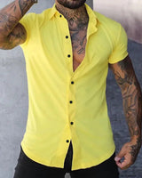 Maksim | Herren Slim Fit Kurzarmhemd in Gelb
