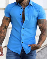 Maksim | Herren Slim Fit Kurzarmhemd in Blau