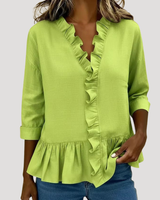 Malena | Damen Rüschen Langarm Bluse in Grün