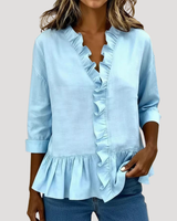 Malena | Damen Rüschen Langarm Bluse in Blau