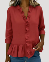 Malena | Damen Rüschen Langarm Bluse in Rot